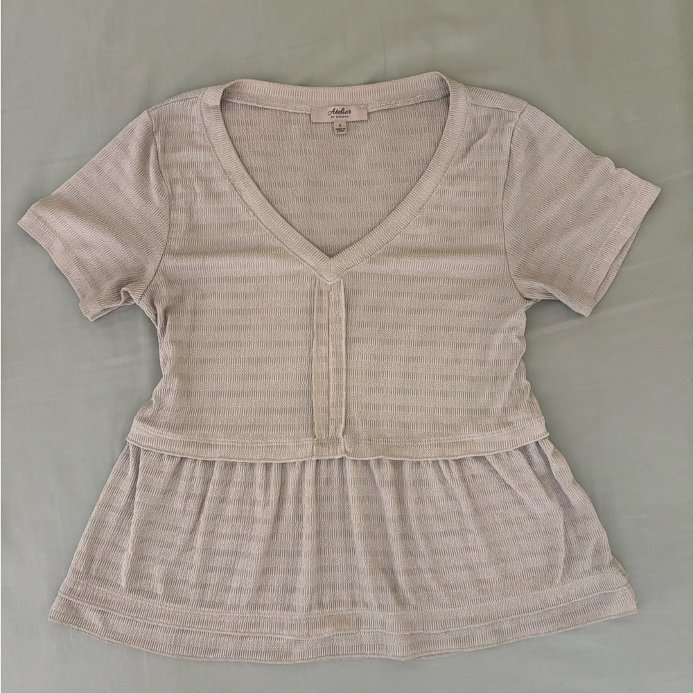 Light Gray V-Neck Peplum Babydoll Top